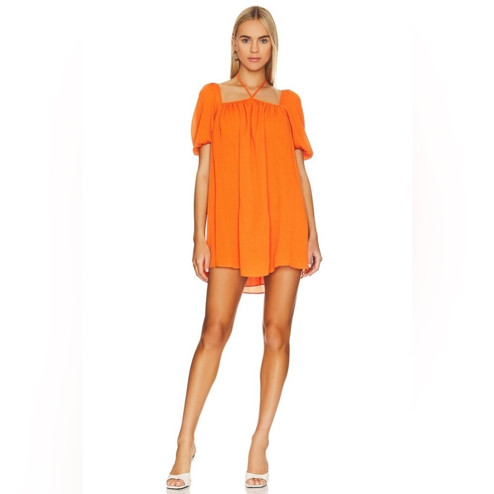 REVOLVE Orange Mini Dress with Puff Sleeves